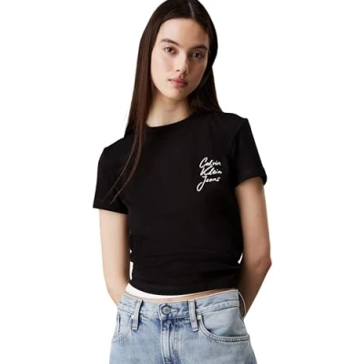Image de Calvin Klein Jeans Script Institutional BABY TEE Tshirt imprimé, Femme, Taille: XXS, Black