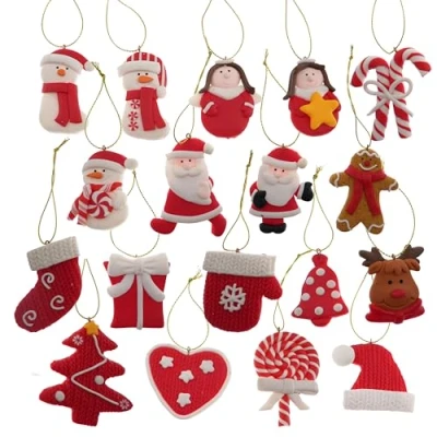 Image de Hvfun Ensemble de 18 Ornements Noël en Argile aux Designs Variés, Taille 5 6,5 cm, Parfaits pour Créer une Ambiance Festive