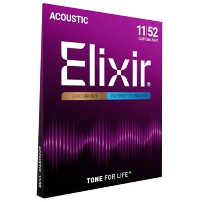 Image de Cordes Elixir® en Bronze 80/20 pour guitare acoustique avec revêtement POLYWEB®, Custom Light (.011 .052)