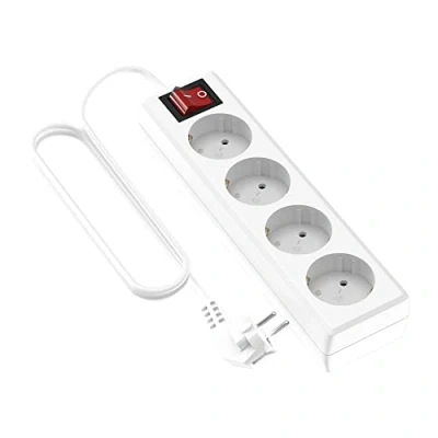 Image de Garza 420004 Bloc multiprises 4 prises Schuko avec interrupteur à voyant Blanc 1,5 mm x 1,4 m