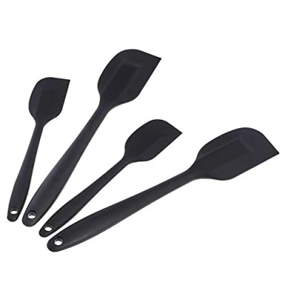 Image de Amazon Basics Lot de 4 spatules rectangulaire antiadhésives en silicone résistantes à la chaleur, passent au lave vaisselle, flexibles, sans BPA, 2 petites et grandes spatules, Noir