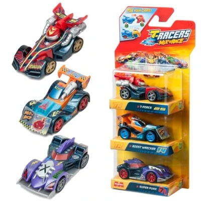 Image de T Racers Mix &#039;N Race Lot de 3 Voitures Collection Chaque Voiture Peut être divisée en Deux avec des pièces et Roues interchangeables. Pack 4/4