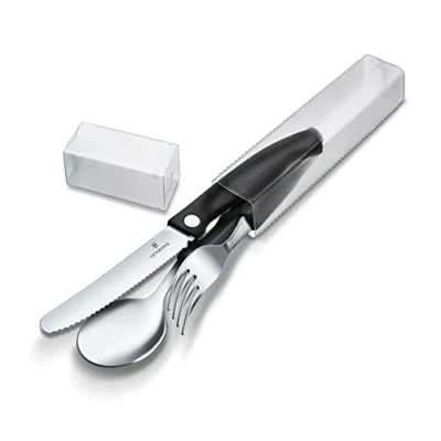 Image de Victorinox Swiss Classic Jeu de Couverts, 3 Pièces, Couteau, Fourchette, Cuillère, Noir, Acier Inoxydable