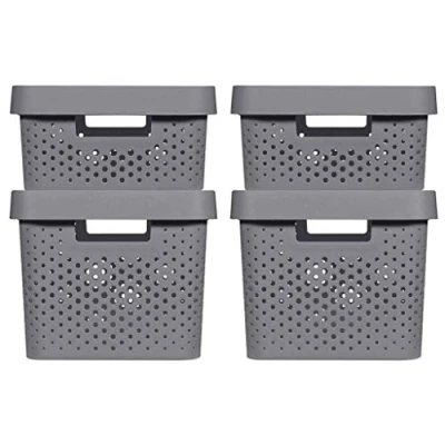 Image de CURVER Lot de 4 Boîtes Rangement Infinity 2x(11L+17L) Multiusage, Empilable et Emboîtable Vert Recyclé