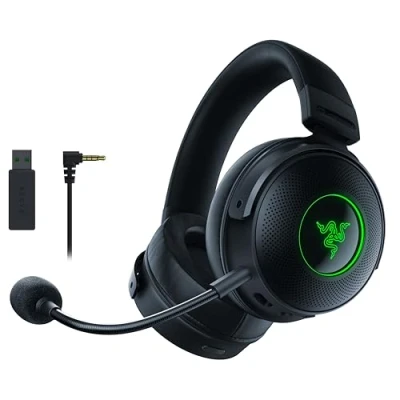 Image de Razer Kraken V3 Pro Wireless Casque Gaming sans Fil avec Technologie Haptique (Casque Retour Sensoriel Tactile, Haut parleurs Titanium de 50mm, Son Spatial THX) Noir