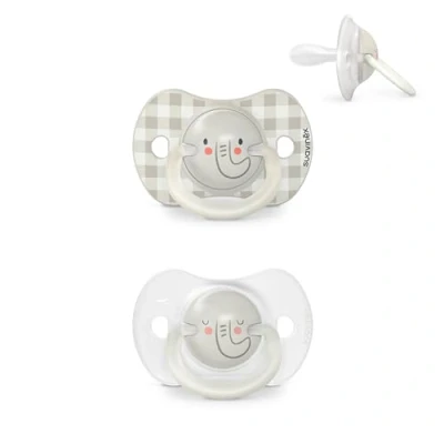 Image de Suavinex, Lot de 2 Sucettes pour Nouveau nés et Bébés 0/6 Mois, Phosphorescentes, Idéal Nuit, avec Tétine Symétrique SX Pro en Silicone, Réversible, Douce Souple, Night and Day, Gris