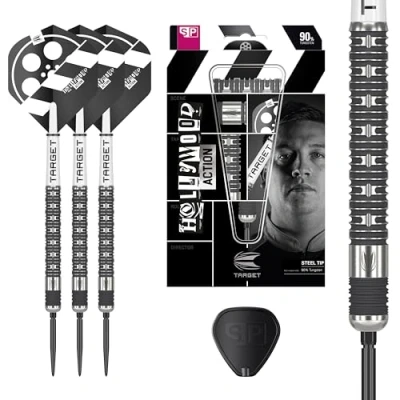Image de Jeu de fléchettes Target Darts Chris Dobie Hollywood Action avec pointe en acier tungstène Swiss Point 22G Player Edition, tige Pro Grip, outil Ultra SP inclus 90 %