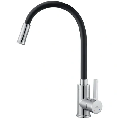 Image de Robinet de Cuisine Flexible avec 2 Modes Jet Mitigeur Évier Noir Bec Haut Rotatif 360