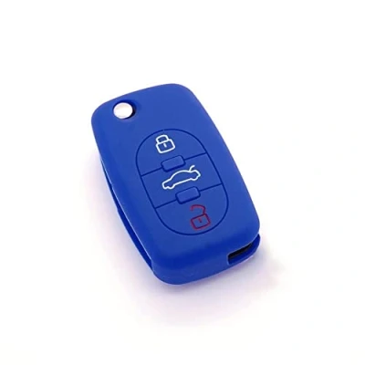 Image de housse de clé en silicone pour Audi A1 A3 A4 A5 A6 A8 TT Q7 3 boutons Bleu Foncé