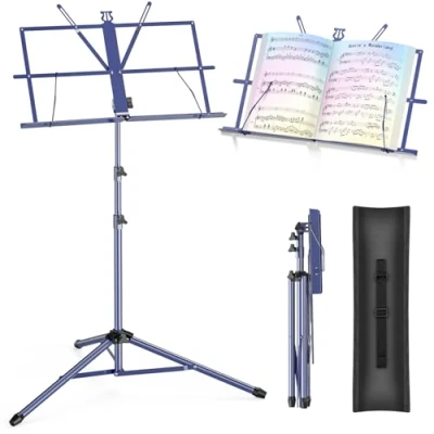 Image de New Bee Pupitre Musique Piable 2 en 1 Support de Bureau Réglable Hauteur, Stable Avec sac Voyage