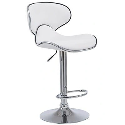 Image de CLP Tabouret De Bar Las Vegas V2 Hauteur Réglable I Confortable Avec Dossier Et Repose pieds Chaise Haute Rembourrée, Couleur:blanc, Couleur du cadre:chrome