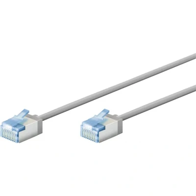 Image de goobay 74306 Câble patch slim/ultra flexible RJ45 CAT 6A U/FTP CU/Câble Ethernet fin avec connecteurs courts / 10 Gbit/s LSZH Protection anti torsion Gris 0,5 m