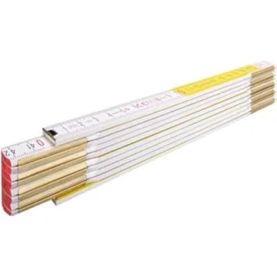 Image de Metrica 23152 Mètre bois 2 m Blanc/Jaune décimales Rouges