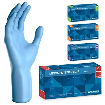 Image de ARNOMED gants jetables Bleu Extra Longs, de 30cm long en S, nitrile Épais, 100 pcs/boîte, caoutchouc longs jetables, M, L &amp; XL