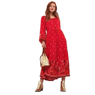 Image de Joe Browns Robe Midaxi à la Taille décontractée imprimé Boarder, Rouge, 42 Femme