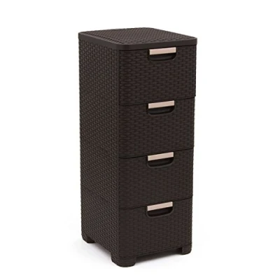 Image de CURVER Tour de rangement Style aspect rotin 4x14L, Chocolat, Style, 32,8x37,8x79 cm