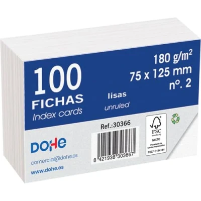 Image de Dohe Fiches lisses en carton (100 unités) Cartes pour écrire des notes, dimensions 12,5 x 7,5 cm, 180 g/m², n 2, fournitures de bureau Blanc