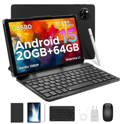 Image de DOOGEE Tablette Tab A9+ Android 15 avec 5G Wi FI, 20GB RAM+64GB ROM(2TB TF), 11 Pouces Tactile Widevine L1 8580mAh, 13MP+8MP, Clavier 90Hz/ Octa Core/ BT5.0/ GPS Noir