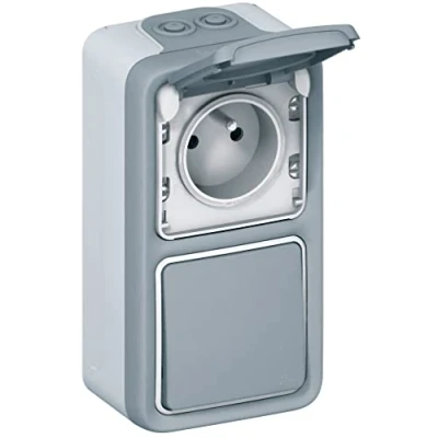 Image de Legrand Interrupteur ou va et vient + prise avec terre Plexo apparent vertical Gris
