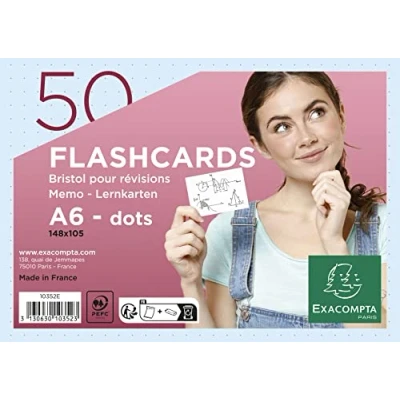 Image de Exacompta Réf. 10352E Paquet de 50 Flashcards sous film + anneau bristol dots perforé cartes révisions faciles à utiliser et transporter dimensions 148 x 105 mm format A6 couleur bleu