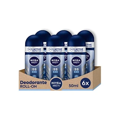 Image de NIVEA Men Cool Kick Roll on Déodorant Anti Transpirant Lot de 6 x 150 ml Homme avec Formule Care Deo pour 48 h fraîcheur intense