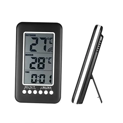 Image de Thermomètre Interieur et Exterieur sans fil Geevorks 2 en 1 Horloge LCD ℃ / ℉ Intérieur/Extérieur Numérique Mesure de Température avec Transmetteur