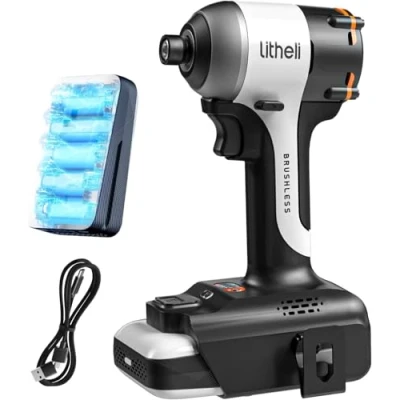 Image de LiTHELi Visseuse à Chocs sans Fil 20V avec Batterie 2.0 Ah, Devisseuse Couple 230 Nm, Mandrin 6,35 mm, 3200RPM, pour Visser, Dévisser, Boulonner et Déboulonner Effort, LED