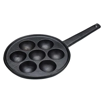 Image de KitchenCraft Poêle à frire Aebleskiver avec 7 alvéoles, incl. Recette Æbleskiver, fonte, 20,5 cm