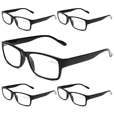 Image de Gaoye Lot de 5 lunettes lecture bloquant la lumière bleue, lecteurs à charnière ressort pour femmes et hommes, filtre anti éblouissement, légères (lot noir clair, 1,25)