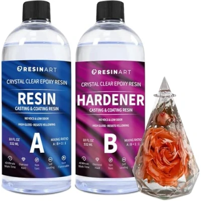 Image de EPRESINART Resine Epoxy Transparente et Durcisseur, 1064ml Non Toxique 1: 1 Kit Complet Débutant pour Bijoux Moule Table Créations Artistiques