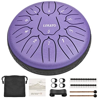 Image de LEKATO Steel Tongue Drum à 6 Pouce 11 Notes Ré(D) Majeur, Handpan Mini Tambour Langue Pour Débutant, Idéal Méditation, Yoga, Education Musicale, Vert