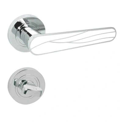 Image de domino SNAP R M6 Poignée de porte pour WC et salle bain Rosace ronde bureau, cave intérieure Garniture en Znal Chromé/blanc