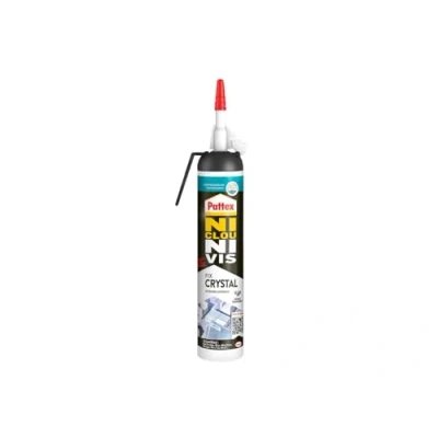 Image de Pattex Ni Clou Vis Fix Crystal, colle de fixation haute qualité, mastic transparent multi supports, forte usages, aérosol 210 g