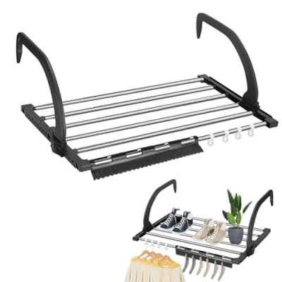 Image de REFORUNG Séchoir à Linge Express radiateur Acier Suspendu Pliable étendoir pour Balcon accrocher sur fenêtre Bain,59CMx32CM