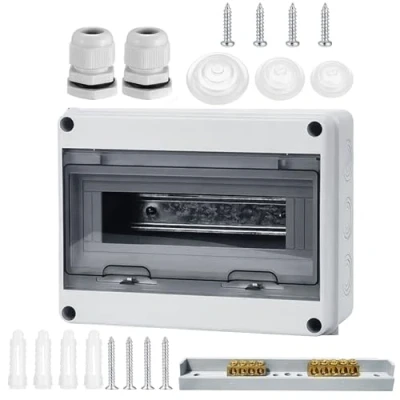 Image de Coffret Electrique Etanche,12 Modules avec Terminaux et Rails Intégrés Boîte à Fusibles Distributeur en Saillie,Boîtier Electrique, Tableau Etanche Pour Disjoncteur Mural (12 Modules)