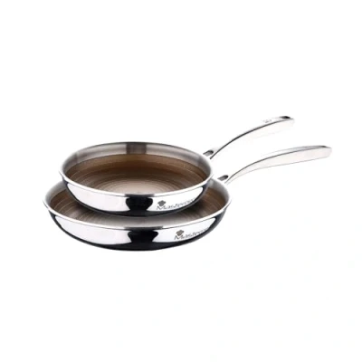 Image de Bergner MasterPRO Giro EJeu de 2 poêles à frire 20 et 28 cm en acier inoxydable intérieur filet anti adhérent recouvert d&#039;or poignée point d&#039;induction