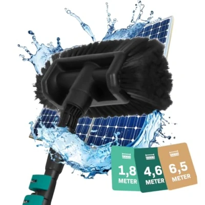 Image de VONROC Brosse de Lavage Telescopique 6,50m Nettoyage Panneaux Solaires, Murs, Vitres, Voiture Nettoyeur Vitres Professionnel 2 en 1 avec Perche Tuyau, Distributeur (4,6M)