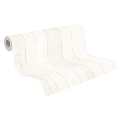 Image de A.S. Création Wallpaper Papier peint aspect bois en blanc et gris pour différents espaces 10,05 m x 0,53