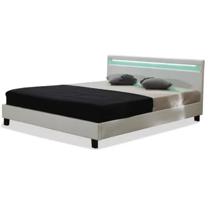 Image de Habitat et Jardin Lit Double Maria en Simili Blanc avec LED Intégrées 140 x 190 cm Cadre de 2 Places Design Sommier à Lattes Inclus
