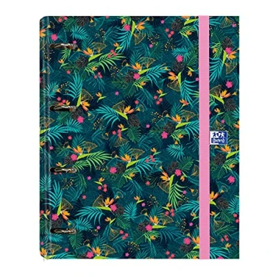 Image de Oxford Classeur à 4 anneaux avec recharge et caoutchouc, couverture extra rigide recharge, couleur foncée, 80 feuilles, format A4+
