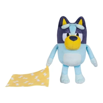 Image de Bluey Sleepy Time Peluche de 33 cm avec couverture, appuyez sur le ventre pour entendre 7 phrases amusantes, chantez long la chanson à thème, si douce fabriquée des tissus luxe et