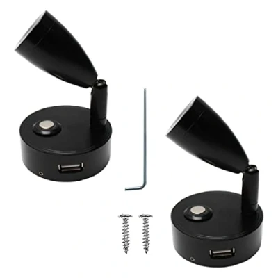 Image de JUTTAUTO Lot de 2 lampes lecture LED 12 V avec USB, interrupteur tactile marche/arrêt pour caravane, van, camping car, bateau, camion (noir)