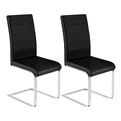 Image de WOLTU Lot de 2 Chaise Salle à Manger, Cantilever, Pied Luge Rembourrée, Ergonomique Dossier Haut, pour Salon, Bureau, Balcon, en Similicuir, Noir, BH378sz