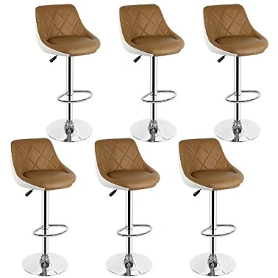 Image de Drumm Lot de 6 Tabourets Bar,Chaises Bar Scandinave en Cuir PU,Réglable Hauteur et Rotative à 360,Tabourets Hauts avec Dossier Repose Pieds(Brun Clair 6)