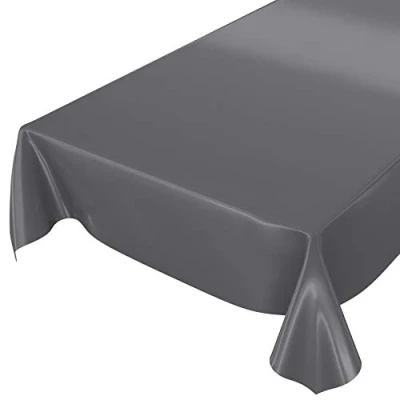 Image de Anro Nappe en Toile cirée lavable, uni, brillant, cirée, anthracite, Schnittkante 240 x 140cm