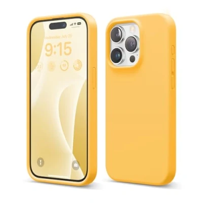 Image de elago Coque Silicone Liquide Compatible avec iPhone 15 Pro, Qualité Supérieure, Protection Intégrale [Structure Antichoc 4 Couches], Doublure Microfibre Douce Anti Rayures (Soleil)