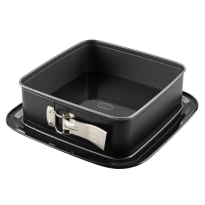 Image de Dr. Oetker Moule à charnière carré avec fond de service en émail Parfait pour gâteaux et tartes, 29 x 8,5 cm, antiadhésif, résistant la chaleur, noir/argenté