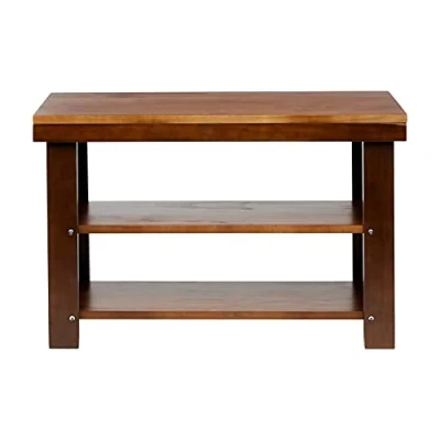 Image de Amazon Basics Banc de rangement pour chaussures, en pin massif Marron (Expresso), 70 x 26 45 cm