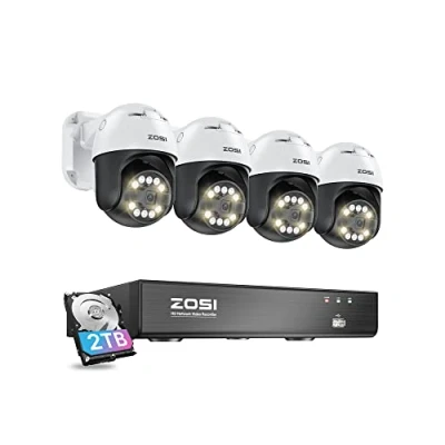 Image de ZOSI 8CH 4K 2To NVR Kit Caméra de Surveillance PoE, Détection Personne/Visage/Véhicule, Vidéo FHD 30 IPS, 5MP 3K Extérieure PT Suivi Automatique avec Projecteur, Audio Bidirectionnel