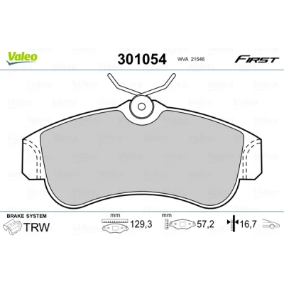 Image de VALEO 301054 Jeu de plaquettes frein FIRST Essieu avant contact signal d&#039;usure exclu sans tôle anti bruit NISSAN: Almera II 3/5 portes